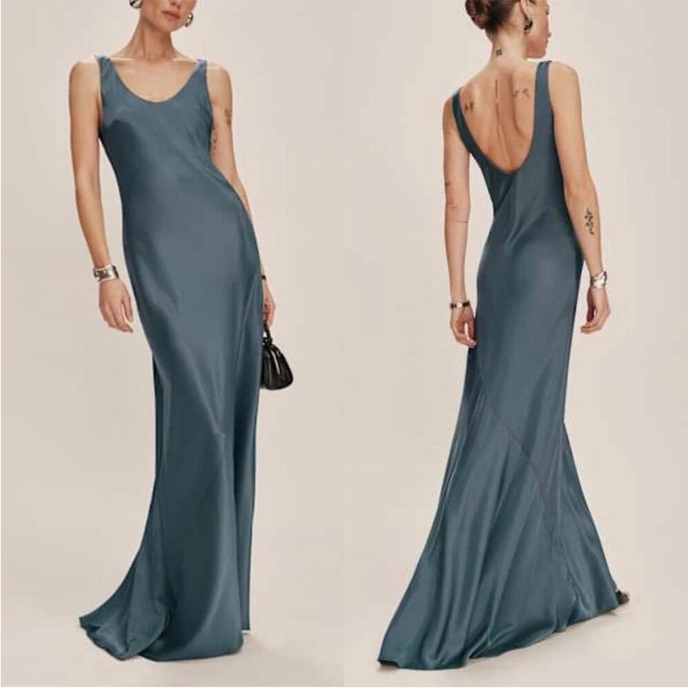 Reformation Sapphira Satin Maxi Dress Slate NWT